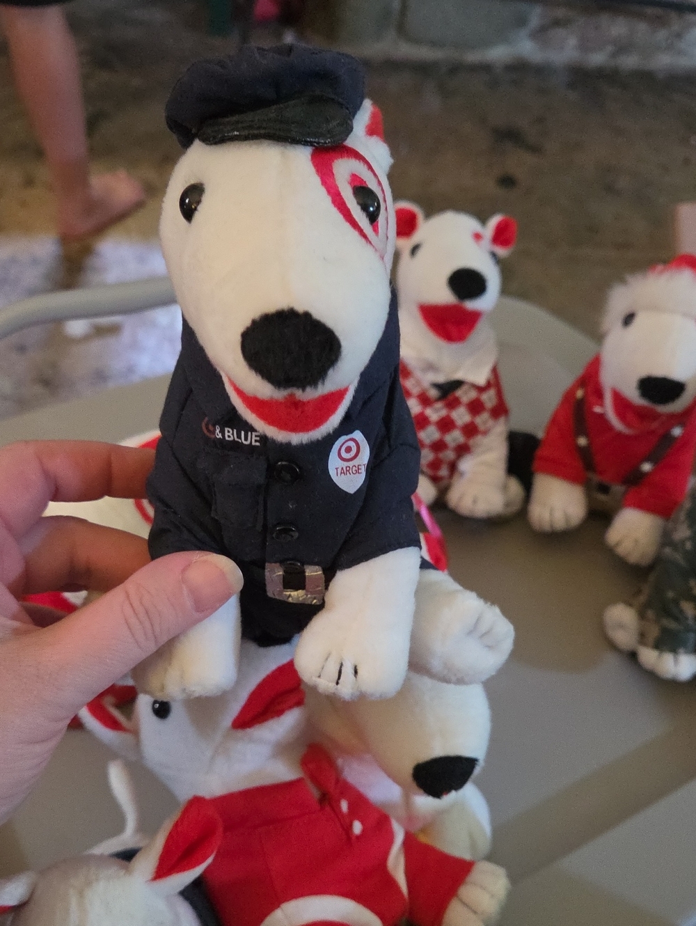 Target White Bullseye Plush Dog in Black Outfit